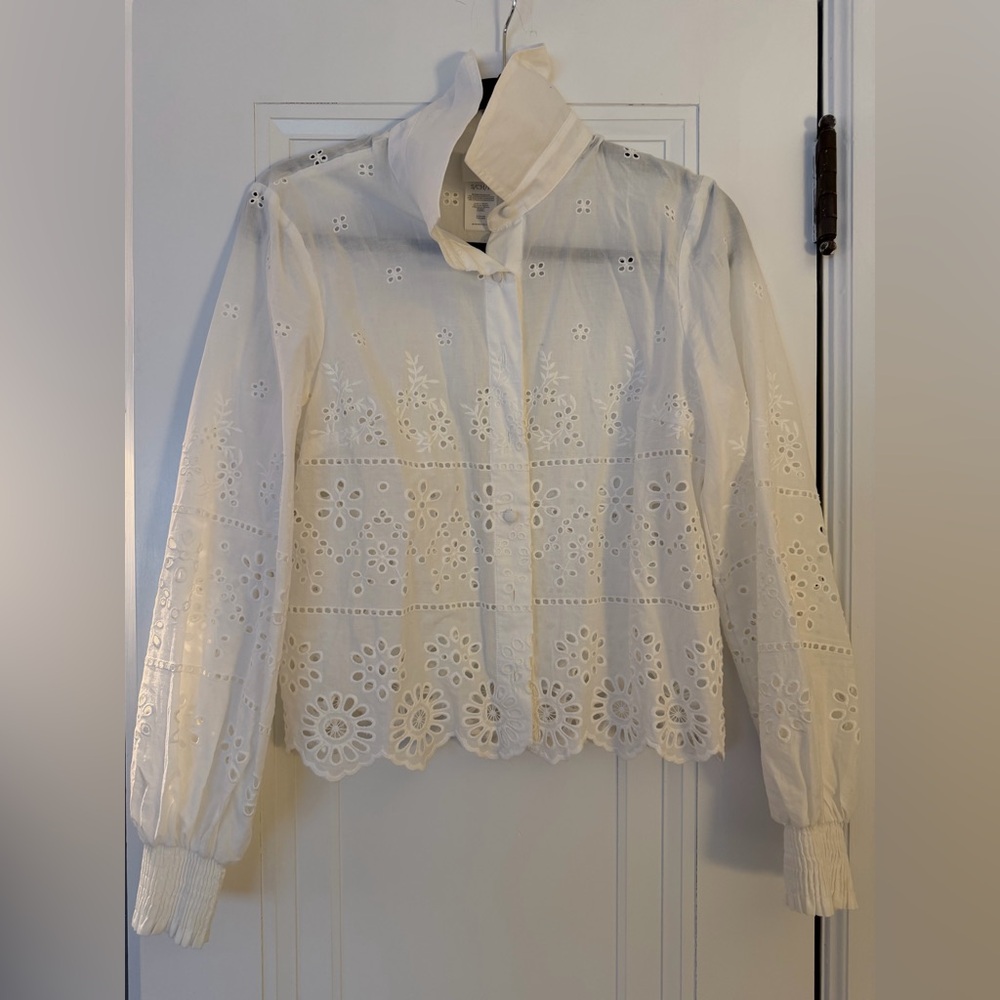 CAbi White Eyelet Blouse, Size S